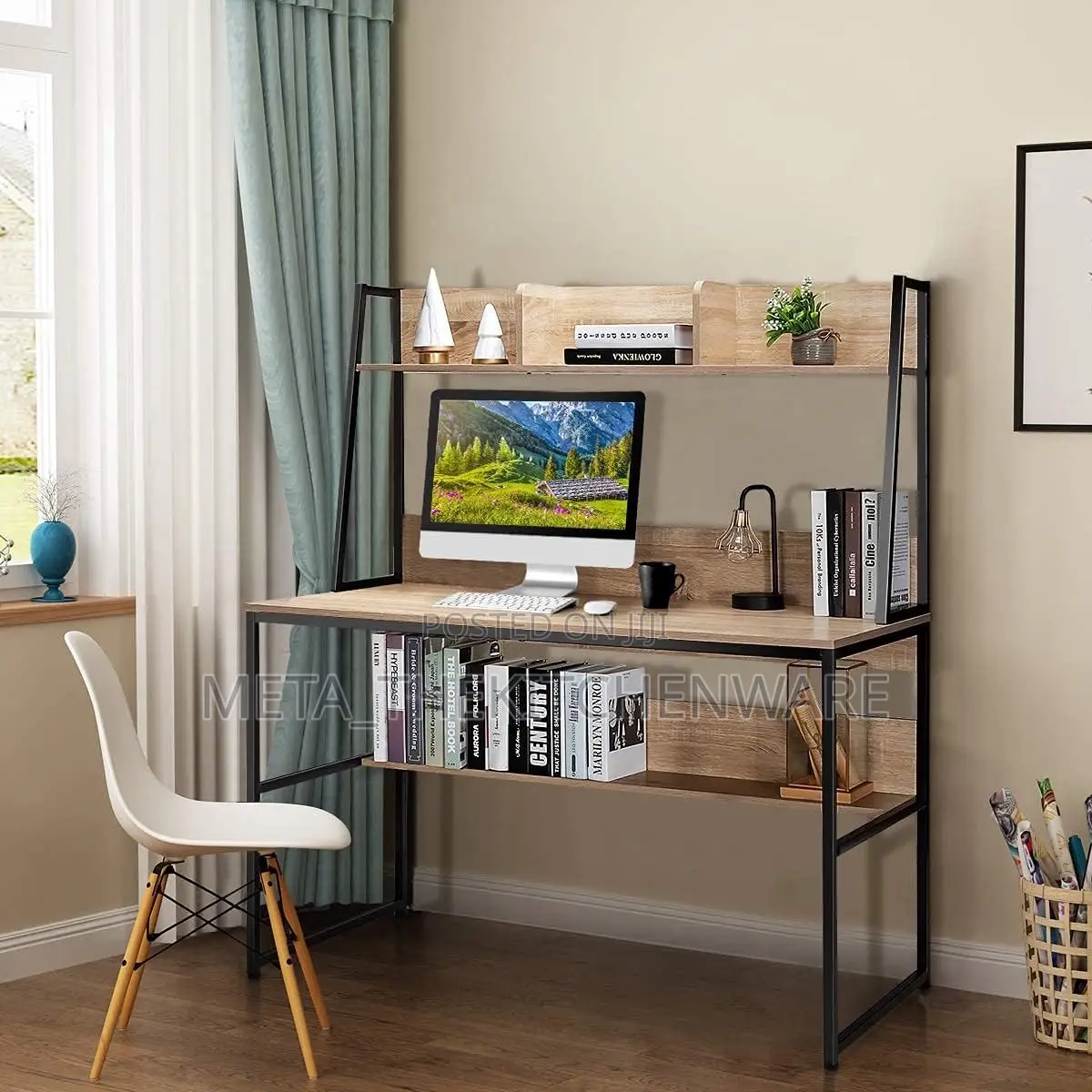 Wooden Computer Study Table 2 Tier With Bookshelf Storage