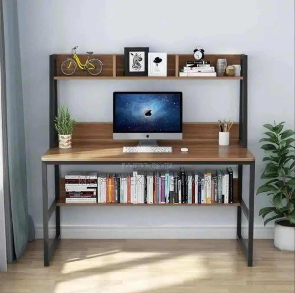Wooden Computer Study Table 2 Tier With Bookshelf Storage