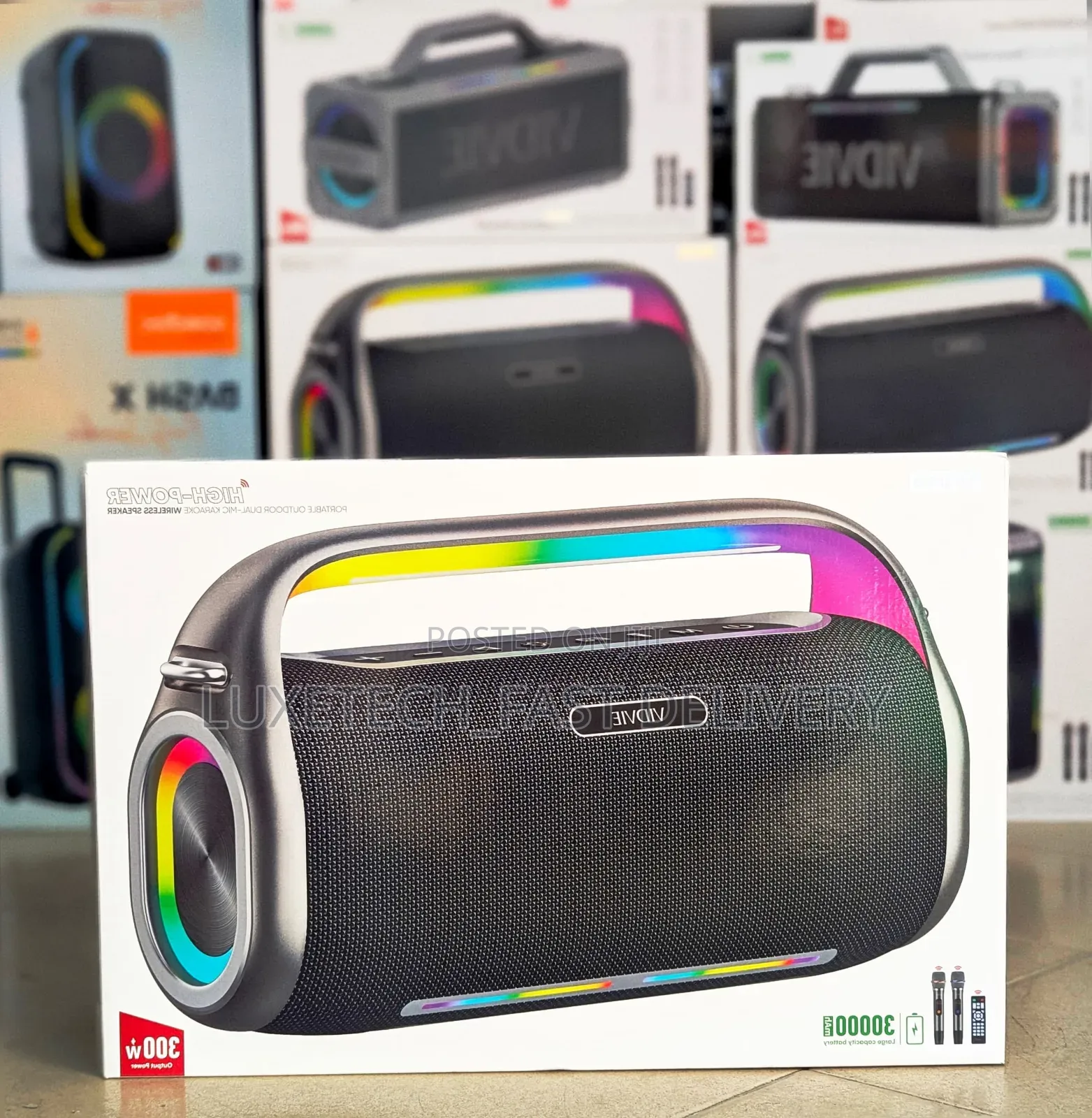 VIDVIE Portable Outdoor 2-Mic Karaoke Wireless Speaker 300W