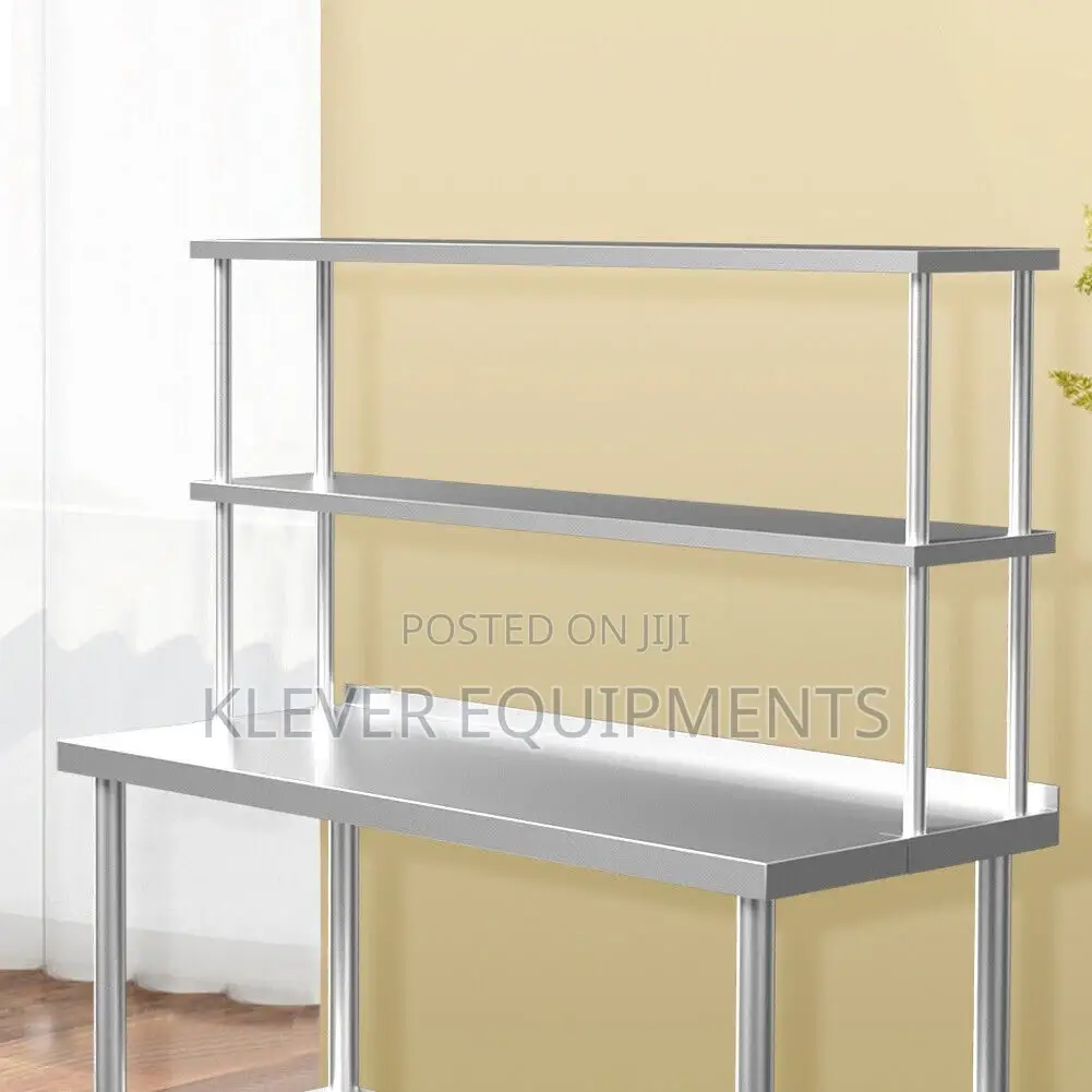 Stainless Steel Table With Overhead Shelves