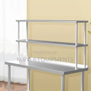 Stainless Steel Table With Overhead Shelves