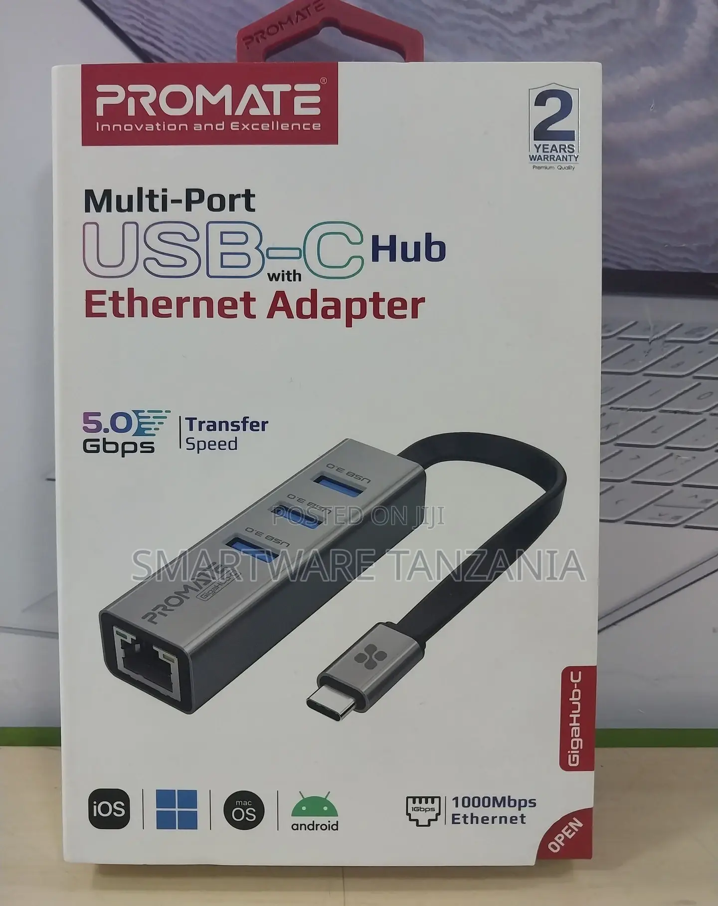 Multiport USB-C To RJ45 Network Adapter With 3 USB Ports