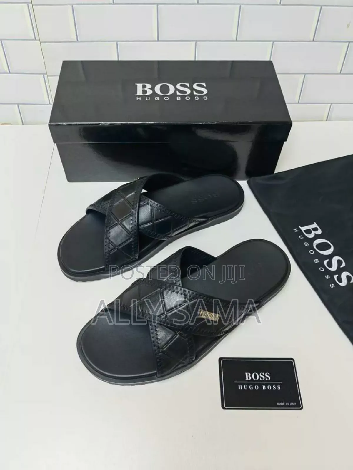 Mens Sandals Black Material Leather Sole Rubber Original