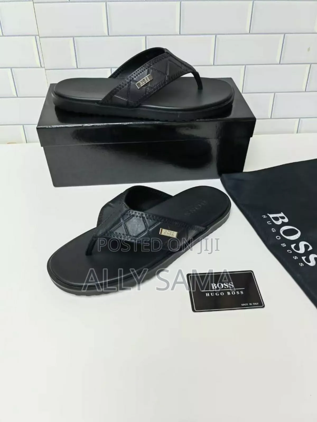 Mens Sandals Black Material Leather Sole Rubber Original