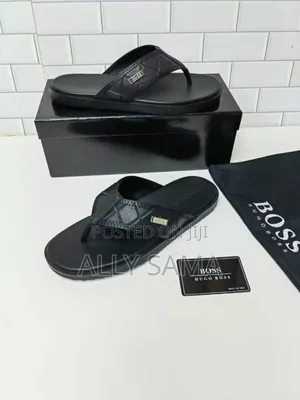 Mens Sandals Black Material Leather Sole Rubber Original