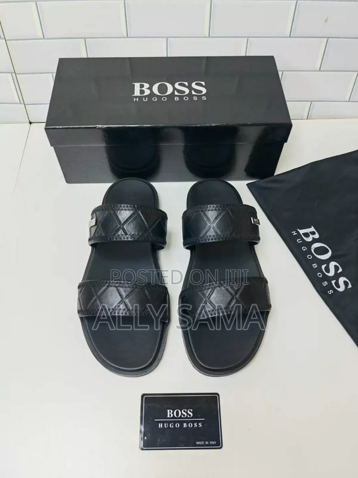 Mens Sandals Black Material Leather Sole Rubber Original