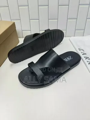 Mens Sandals Black Material Leather Sole Rubber Original