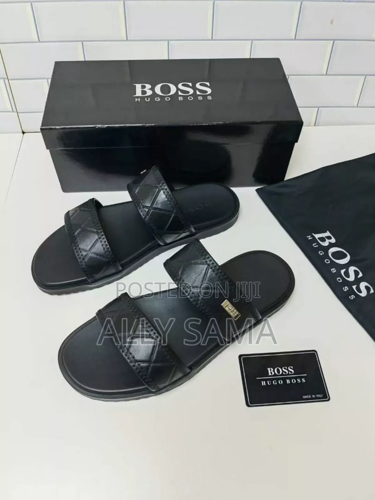 Mens Sandals Black Material Leather Sole Rubber Original
