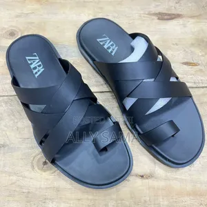 Mens Sandals Black Material Leather Sole Rubber Original