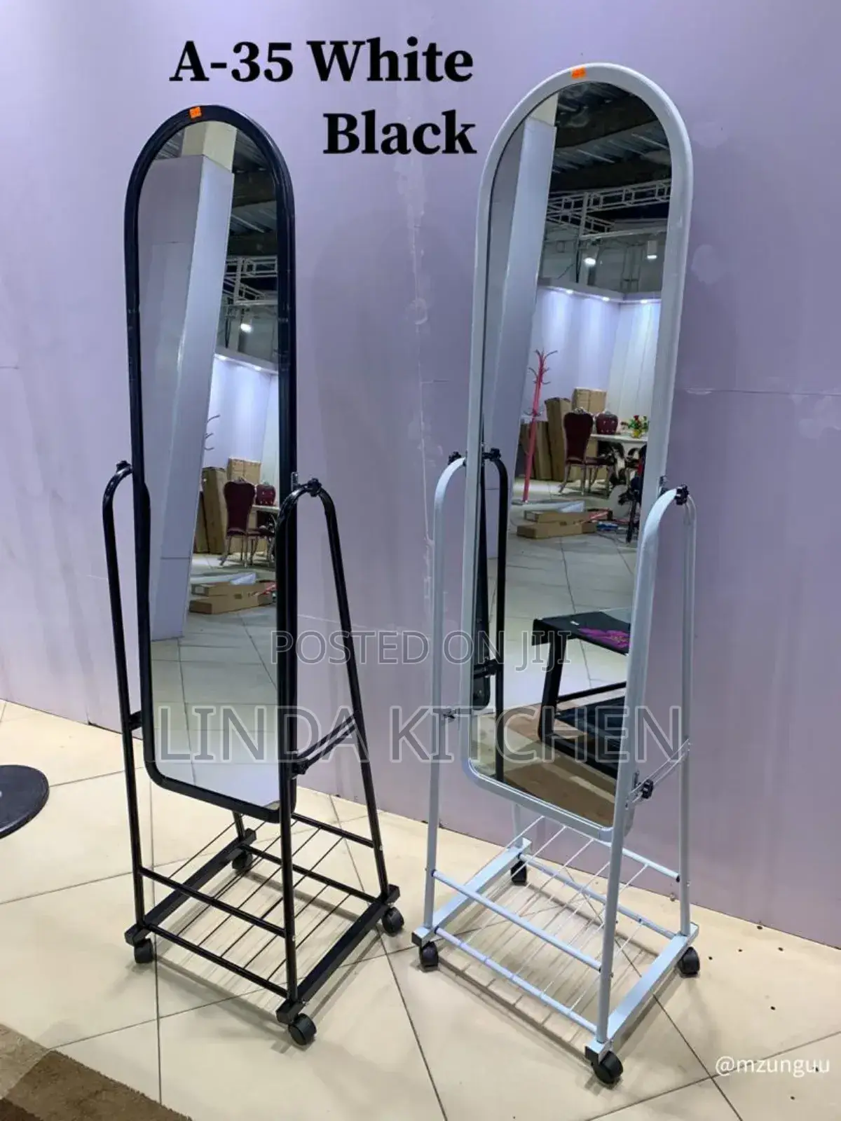 Movable Dressing Mirror White and Black, Height 160cm