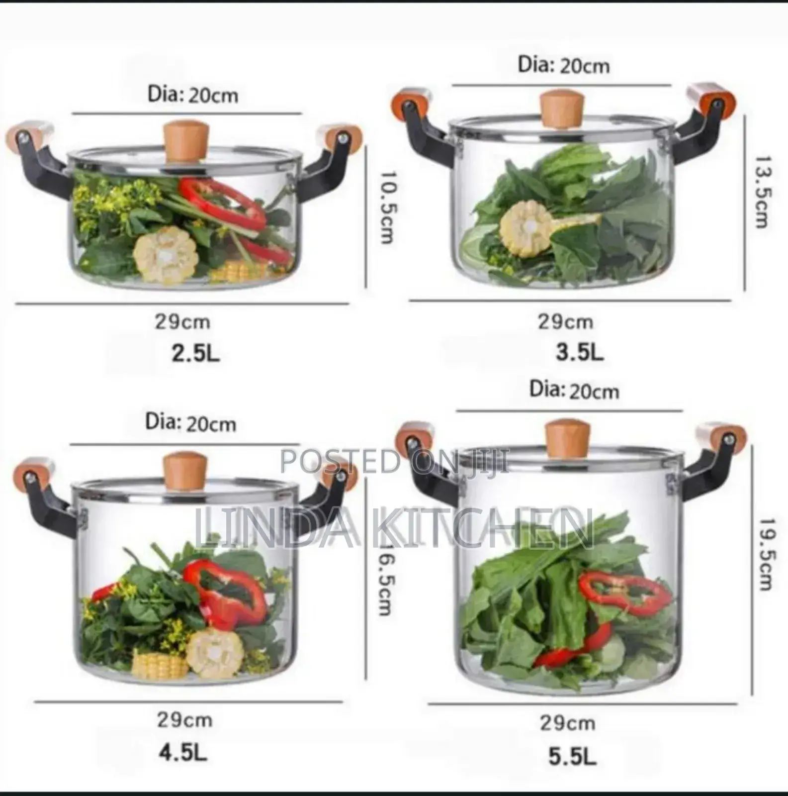 Glass Cooking Pot With Wooden Handles 8pcs