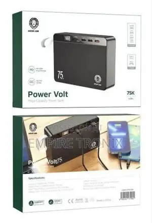 Green Lion Power Bank 75000mah PD 20W QC3.0 22.5W - Black