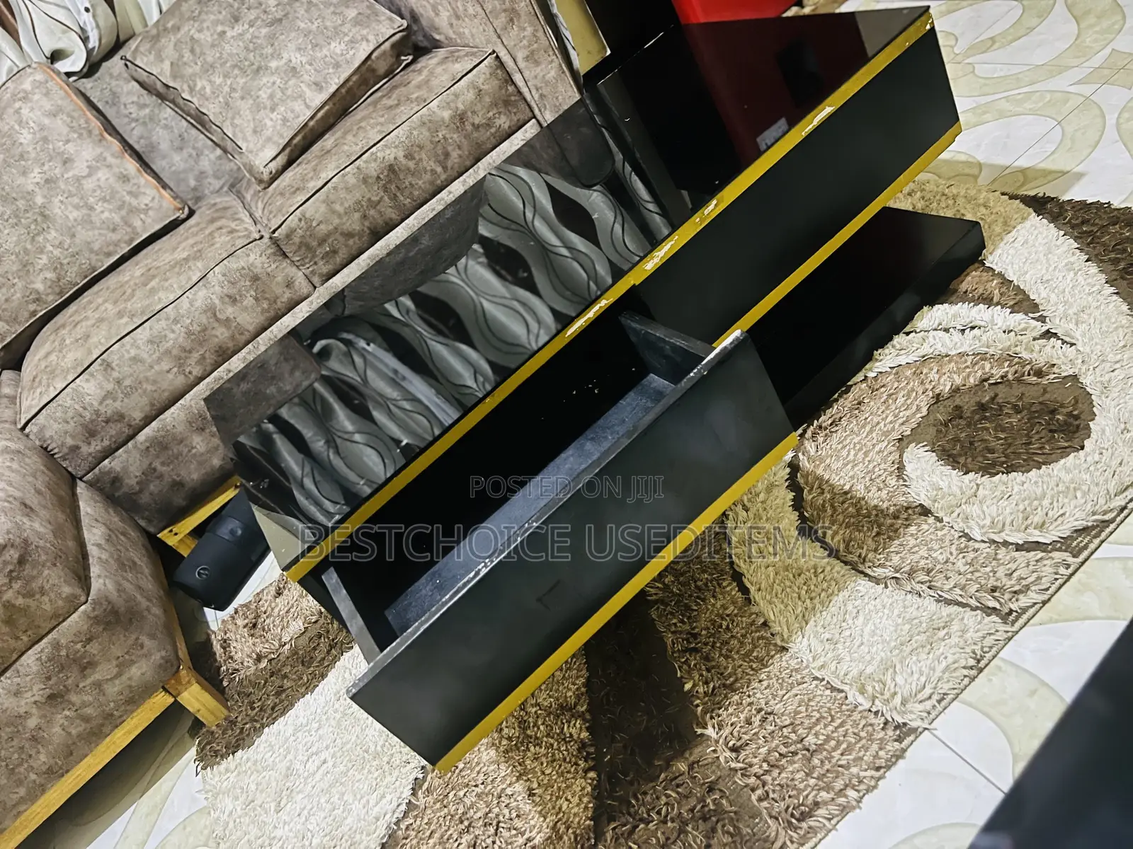Coffee Table Rangi Nyeusi Ina Kioo Juu Ina Drow Moja