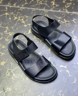 Mens Sandals Black Material Leather