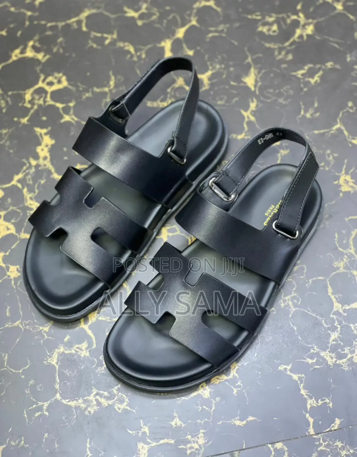 Mens Sandals Black Material Leather