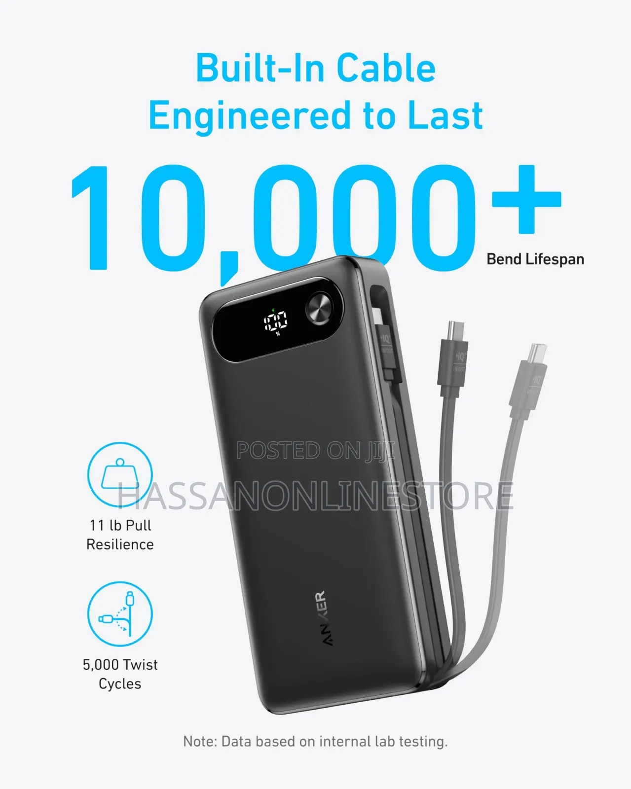Anker Power Bank , 87W, Built-in USB-C Cable