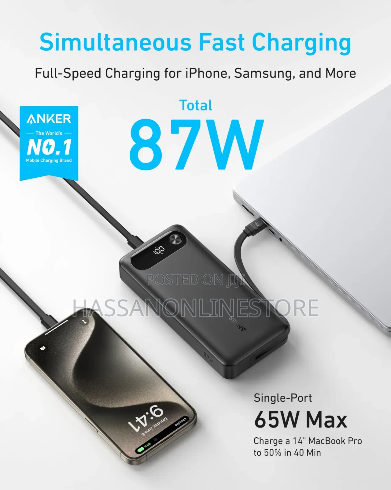 Anker Power Bank , 87W, Built-in USB-C Cable