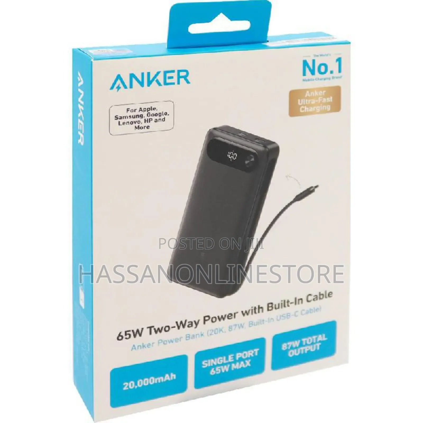 Anker Power Bank , 87W, Built-in USB-C Cable