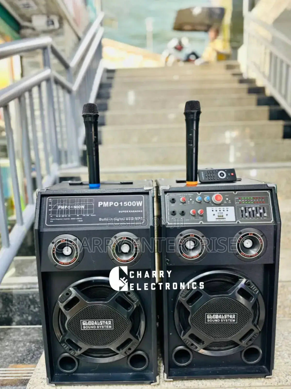 GLOBAL-STAR Super KARAOKE Speaker With 2 Mic Amplifier 1500W