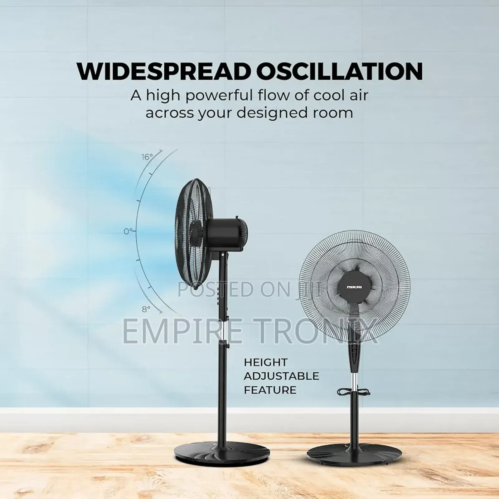 Nikai Stand Fan 16" 3 Speed 45 W Plastic Blade