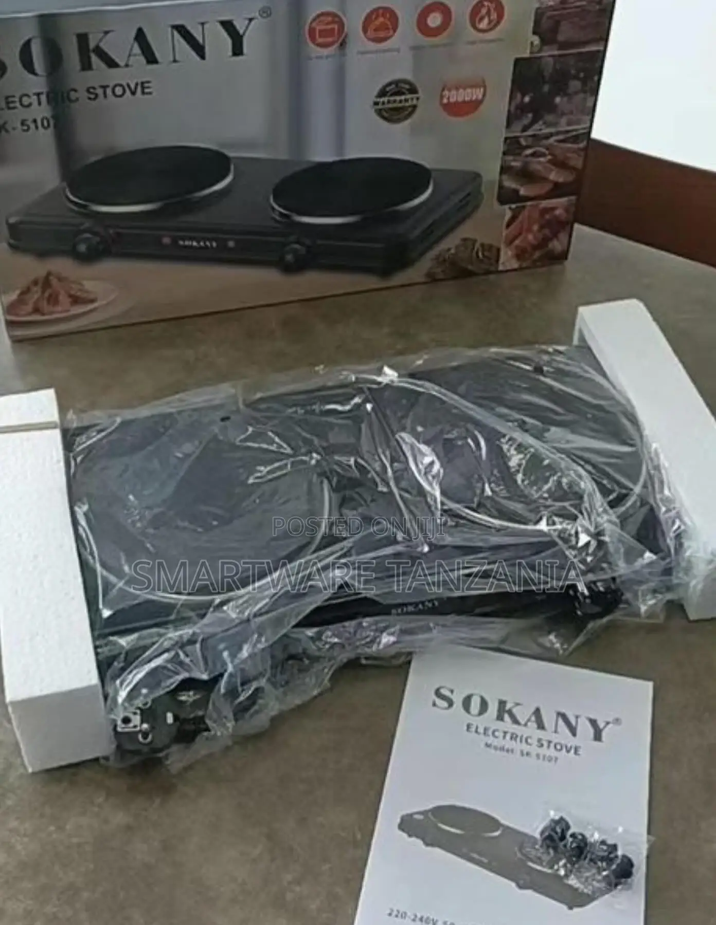 Sokany Double Burner Electric Hot Plate, 2000W, Black