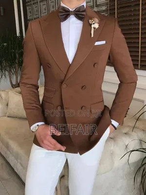 Brown and White | Double Breasted Men Suit | Suti Za Kiume