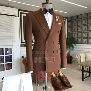 Brown and White | Double Breasted Men Suit | Suti Za Kiume