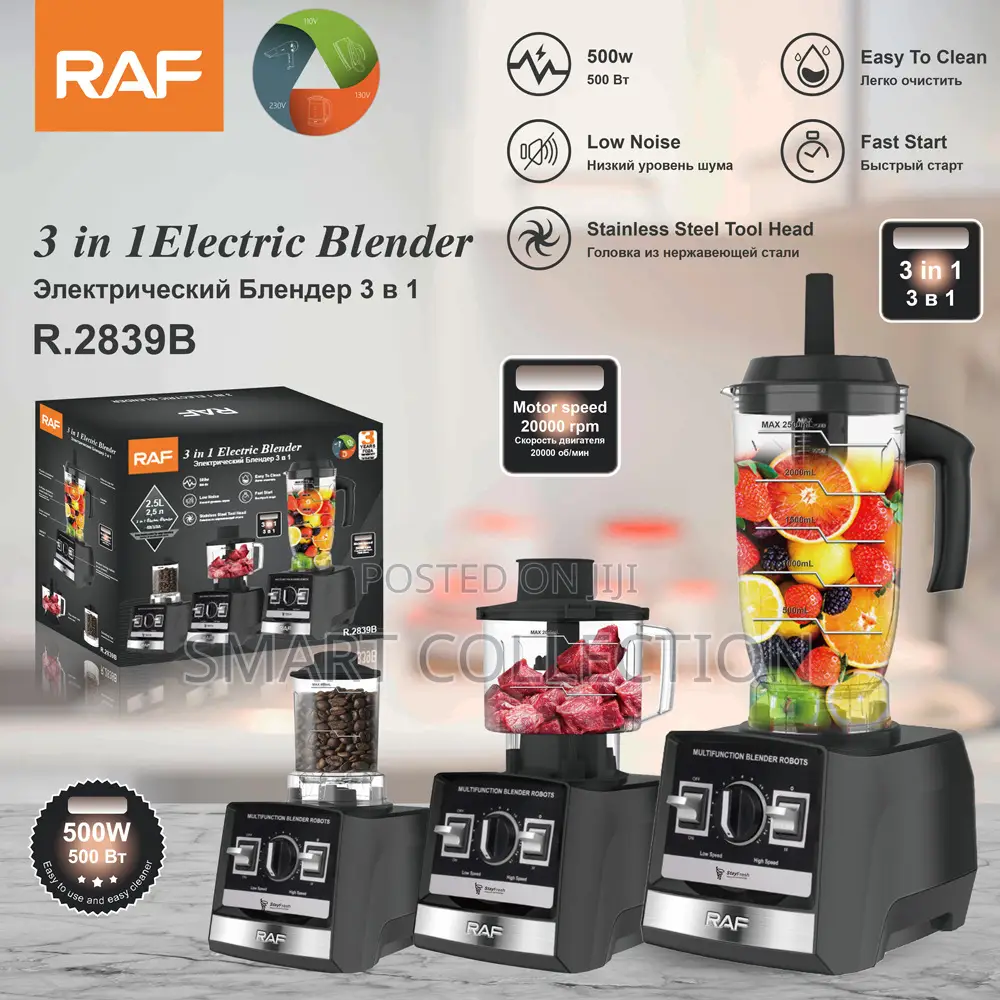RAF 3 in 1 Electric Blander 2L Jug Chopper 800ml Grinder