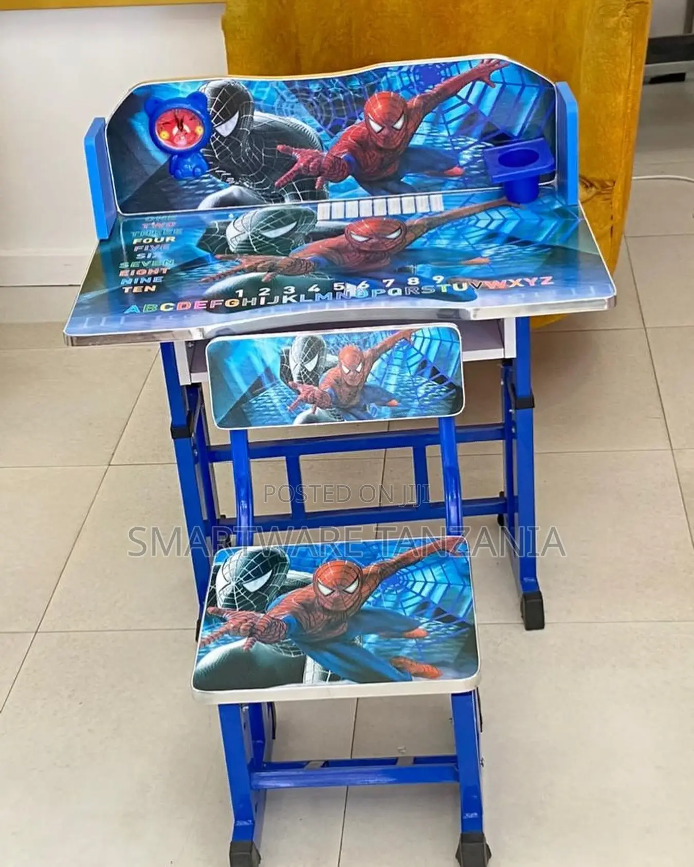Adjustable Table Chair Set With Graphic Print For Kids