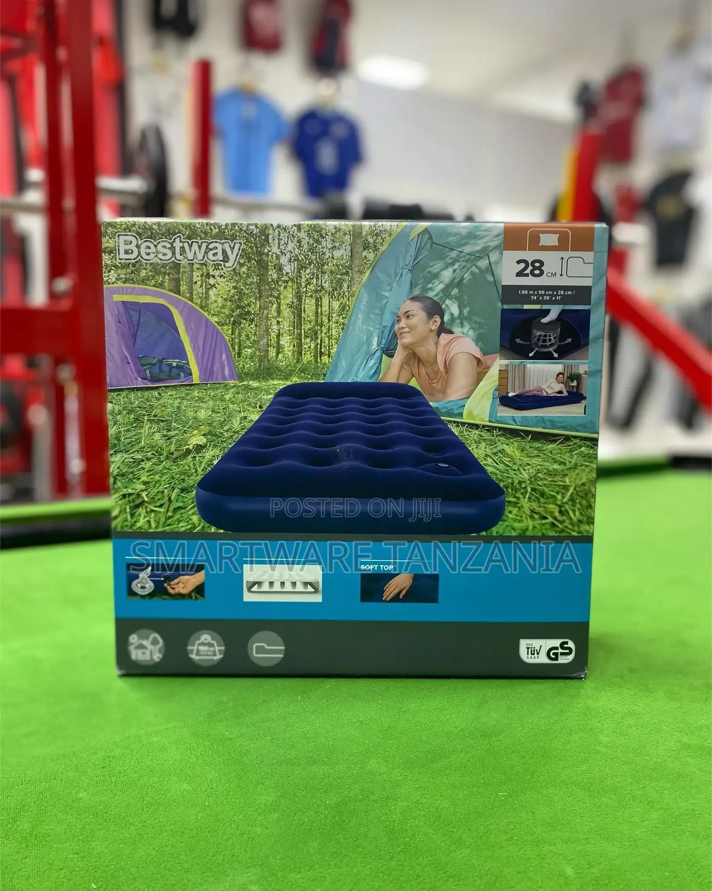 Inflatable Mattress Soft Top Blue + Air Pump Included