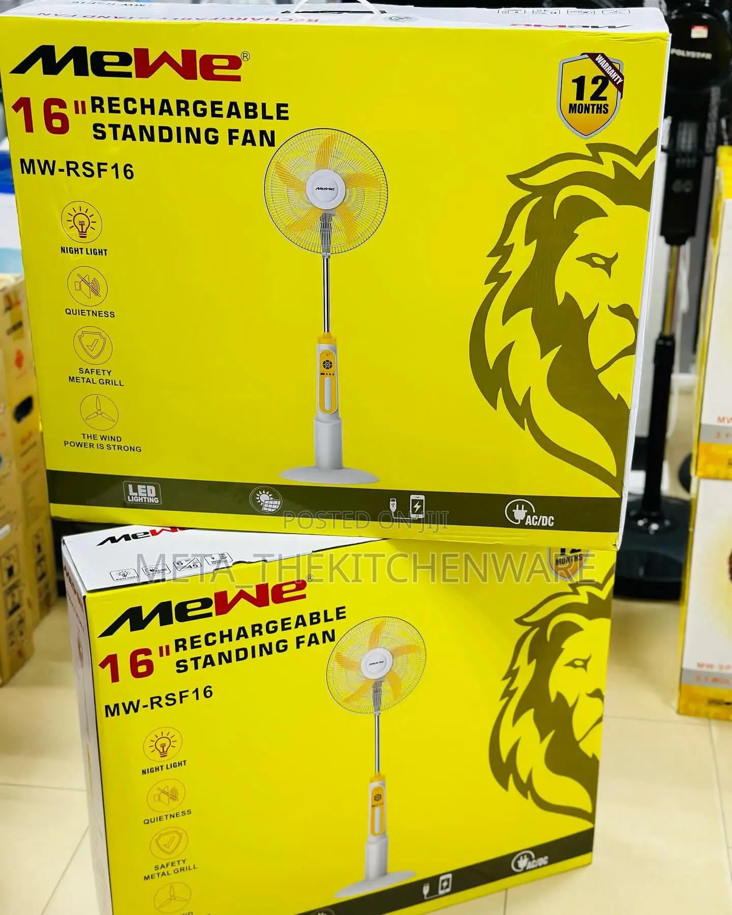 Mewe Rechargeable Standing Fan Size 16 Mw-Rsf16
