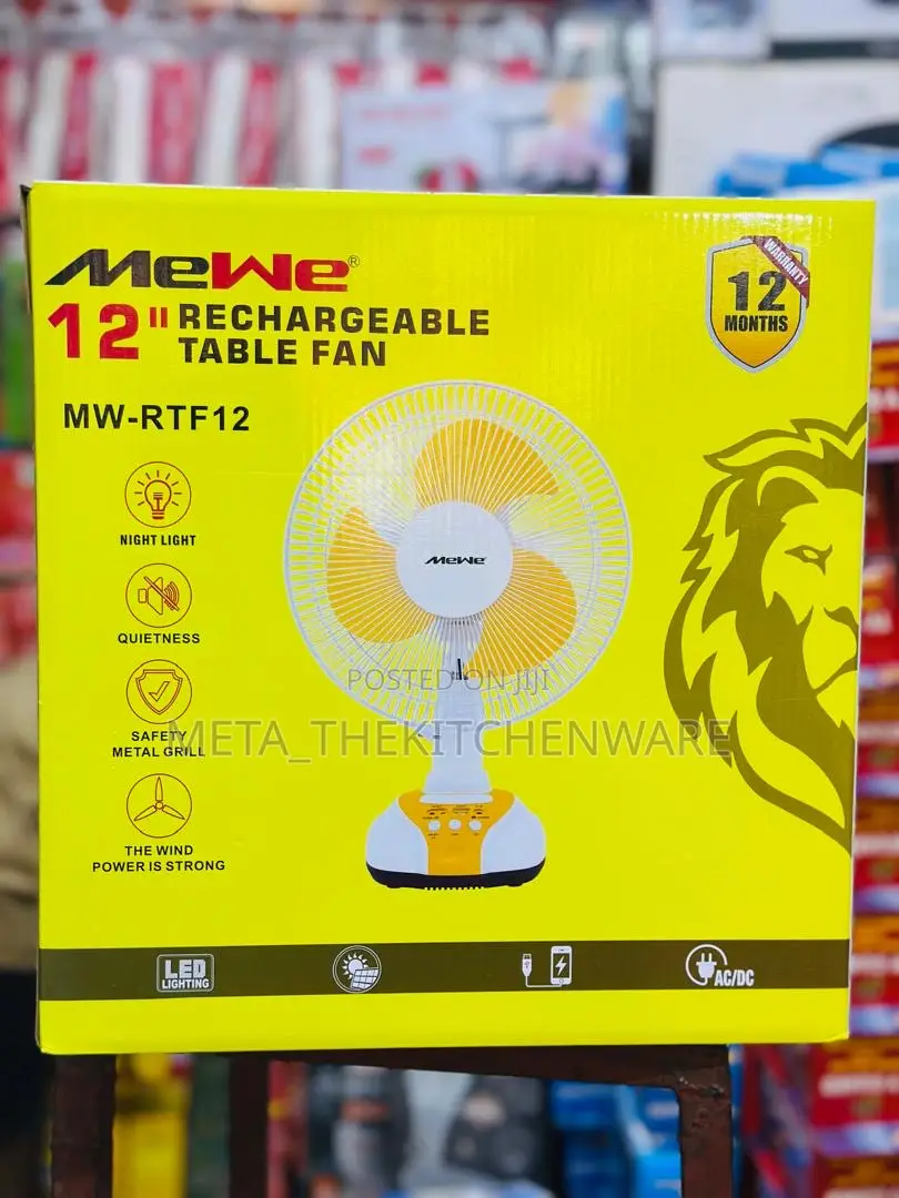 Mewe Rechargeable Table Fan Size 12 Mw-Rtf12