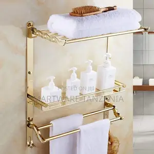Gold Bathroom Shelf Kitchen Storage Shelf Stainless Steel