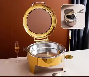 Round Golden Big Glass Window Hydraulic Chafing Dish