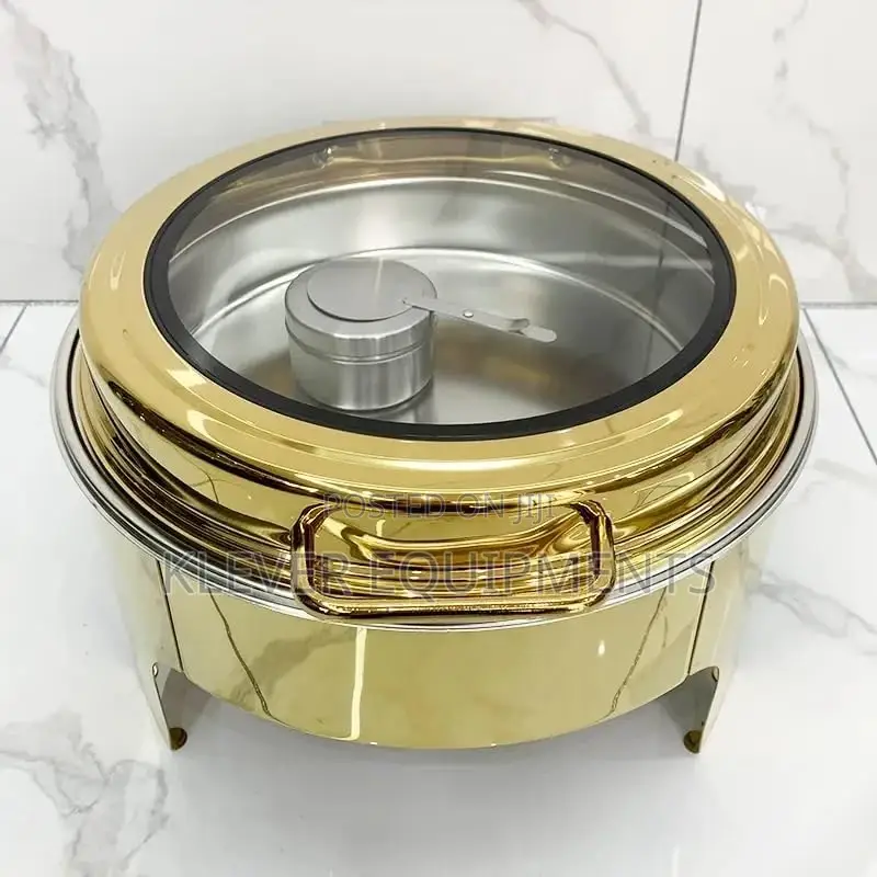 Round Golden Big Glass Window Hydraulic Chafing Dish