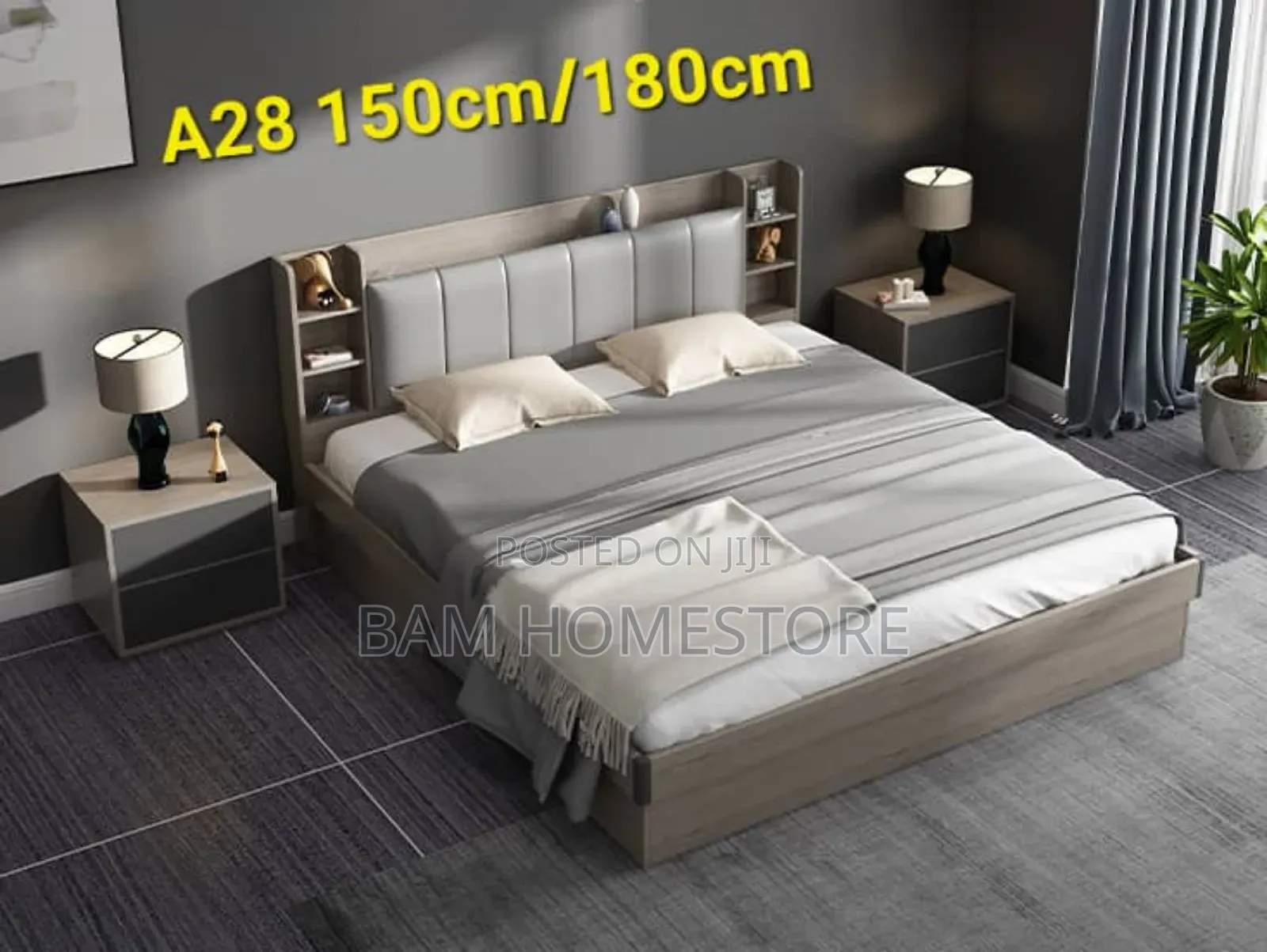 Elegant Bed Kitanda Cha Mbao Chenye Shelves
