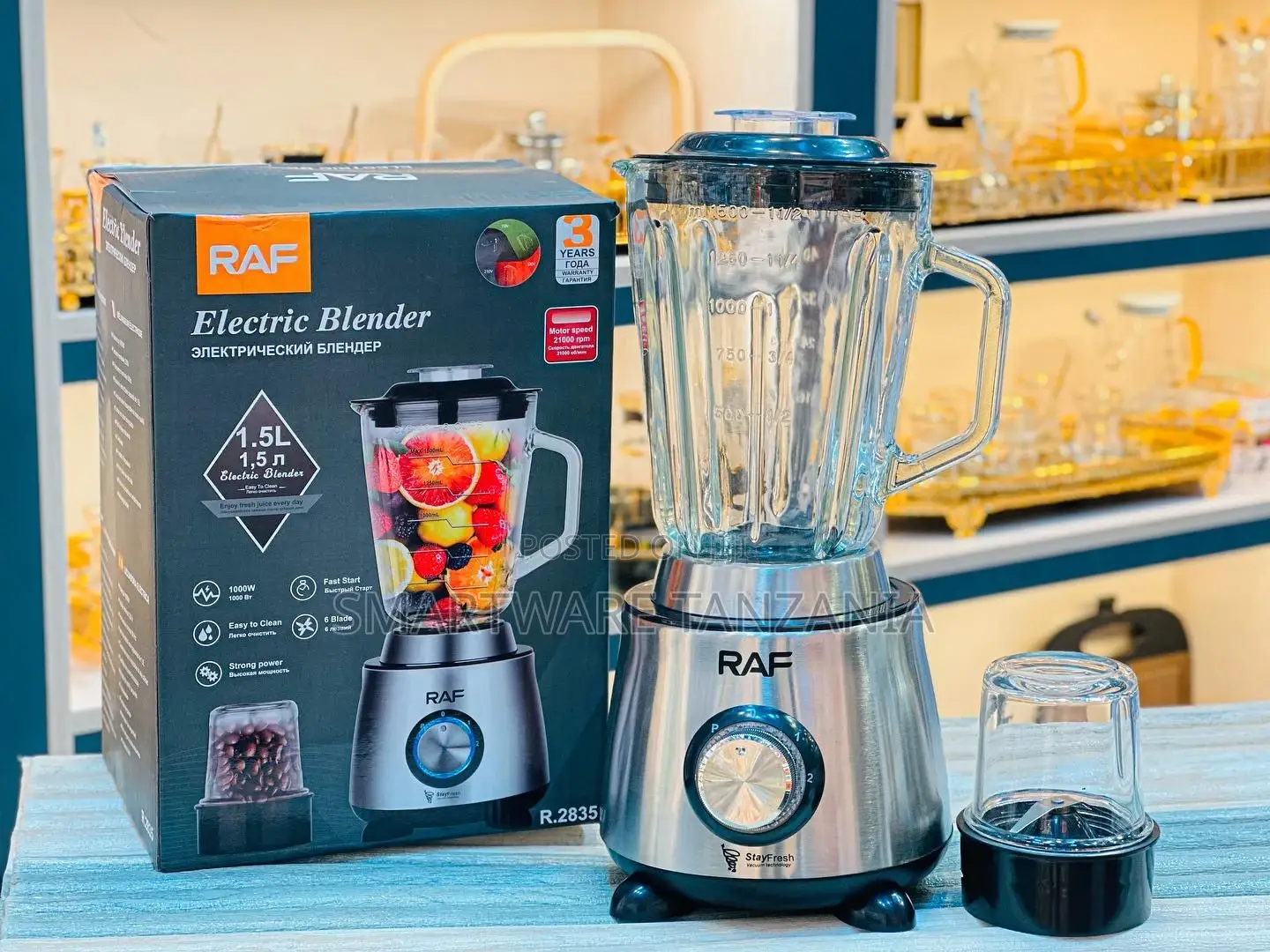 1.5L RAF 2 In 1 Double Glass Blender Bowl Smoothie Blender