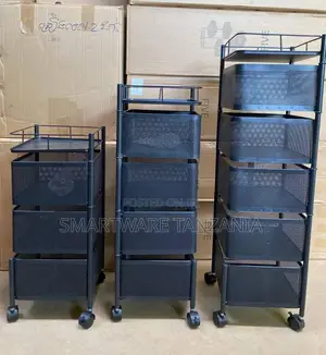 Kitchen Storage Shelf Metal Trolley With Basket Rack