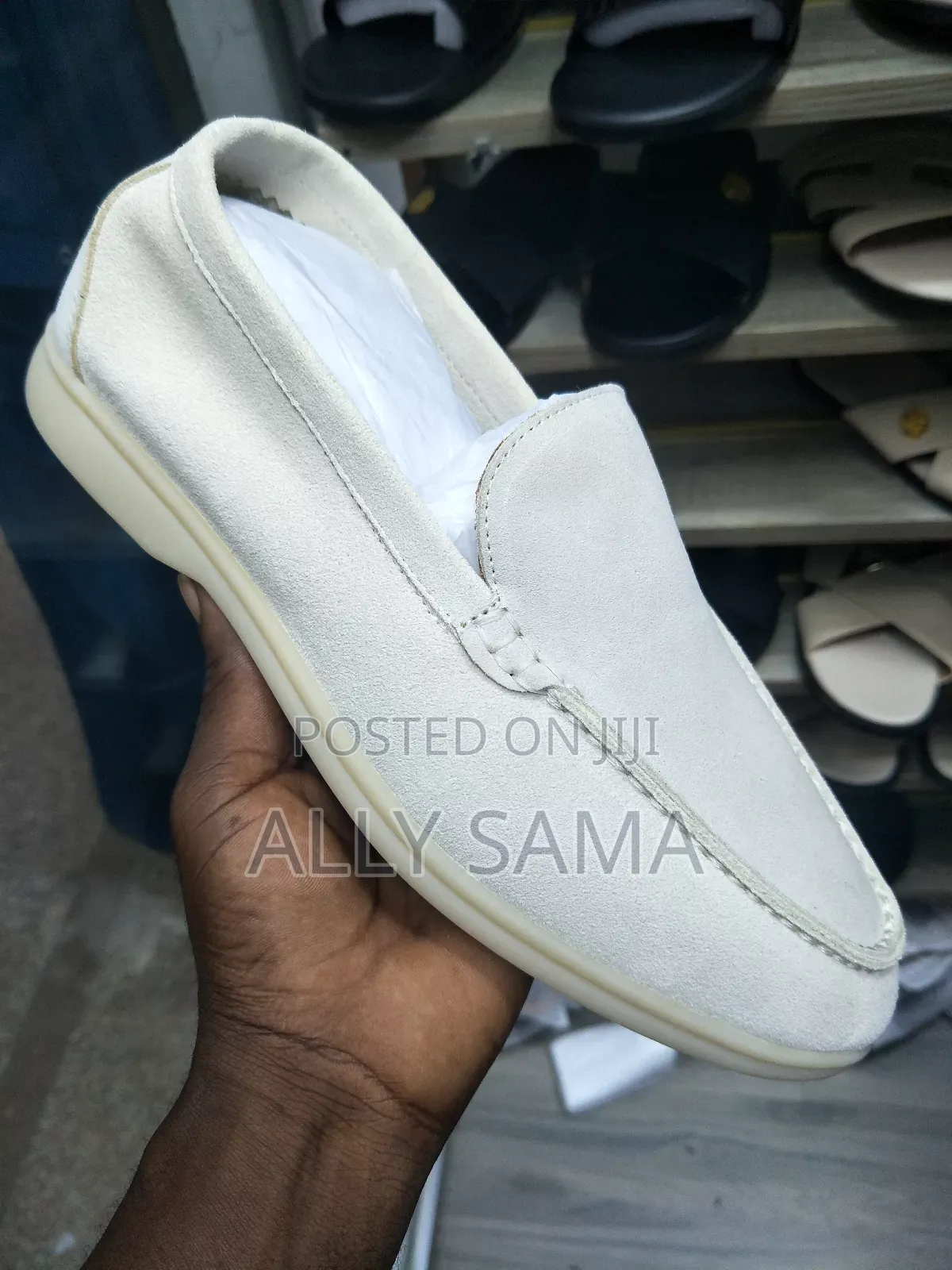 Mens Loafers Cream Material Leather