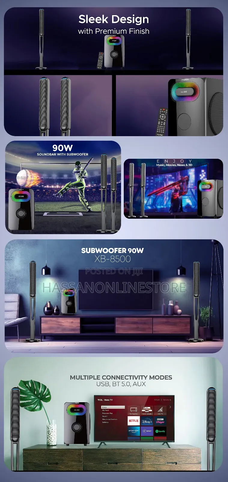 FASTER XB8500 Soundbar With Subwoofer 90W Bluetooth Speaker