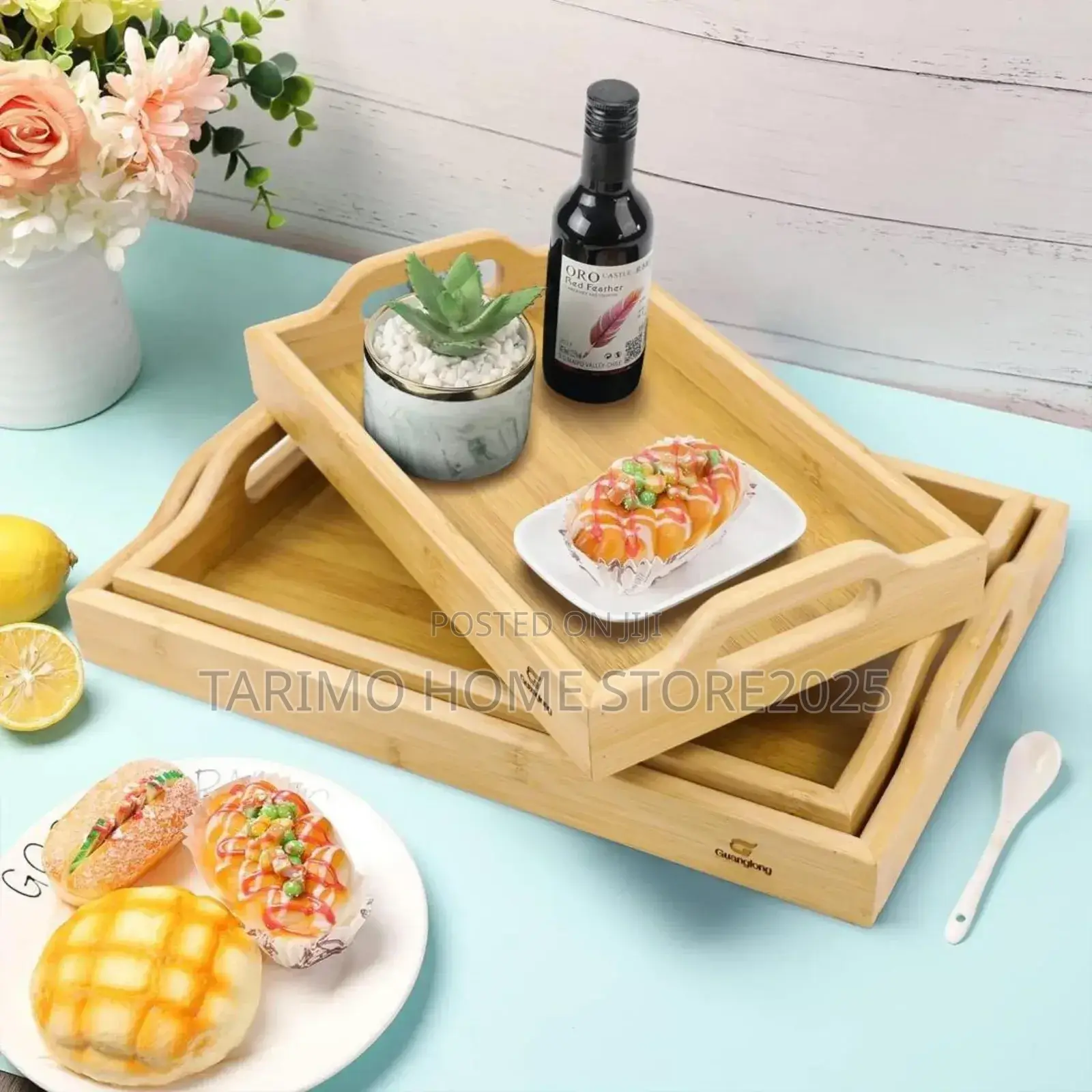 Wooden Saving Tray Set Zinakuwa 3pcs Size Tofauti