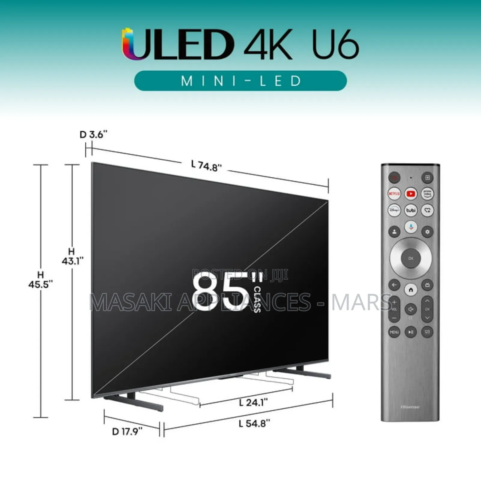 Hisense 85inch 85u6n Series Mini-Led Uled Google Tv