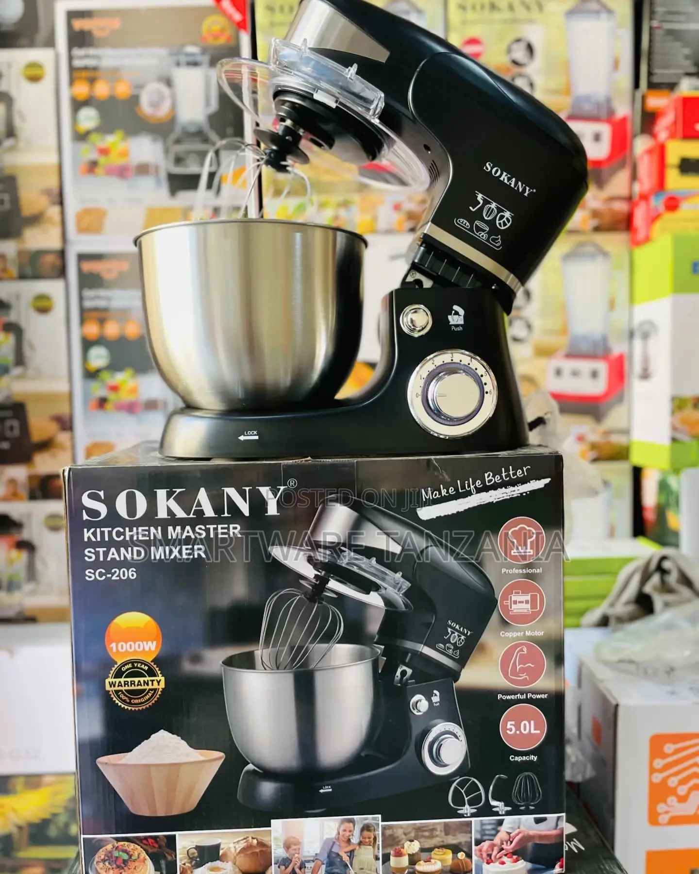 Dough Mixer With 1000W 3-blade Motor And 5L Stainless Steel