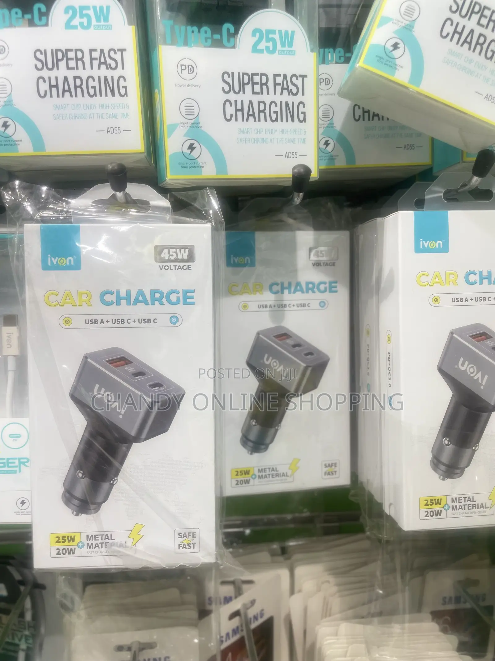 Ivon 45W Car Charger With One Usb a and Two USB C