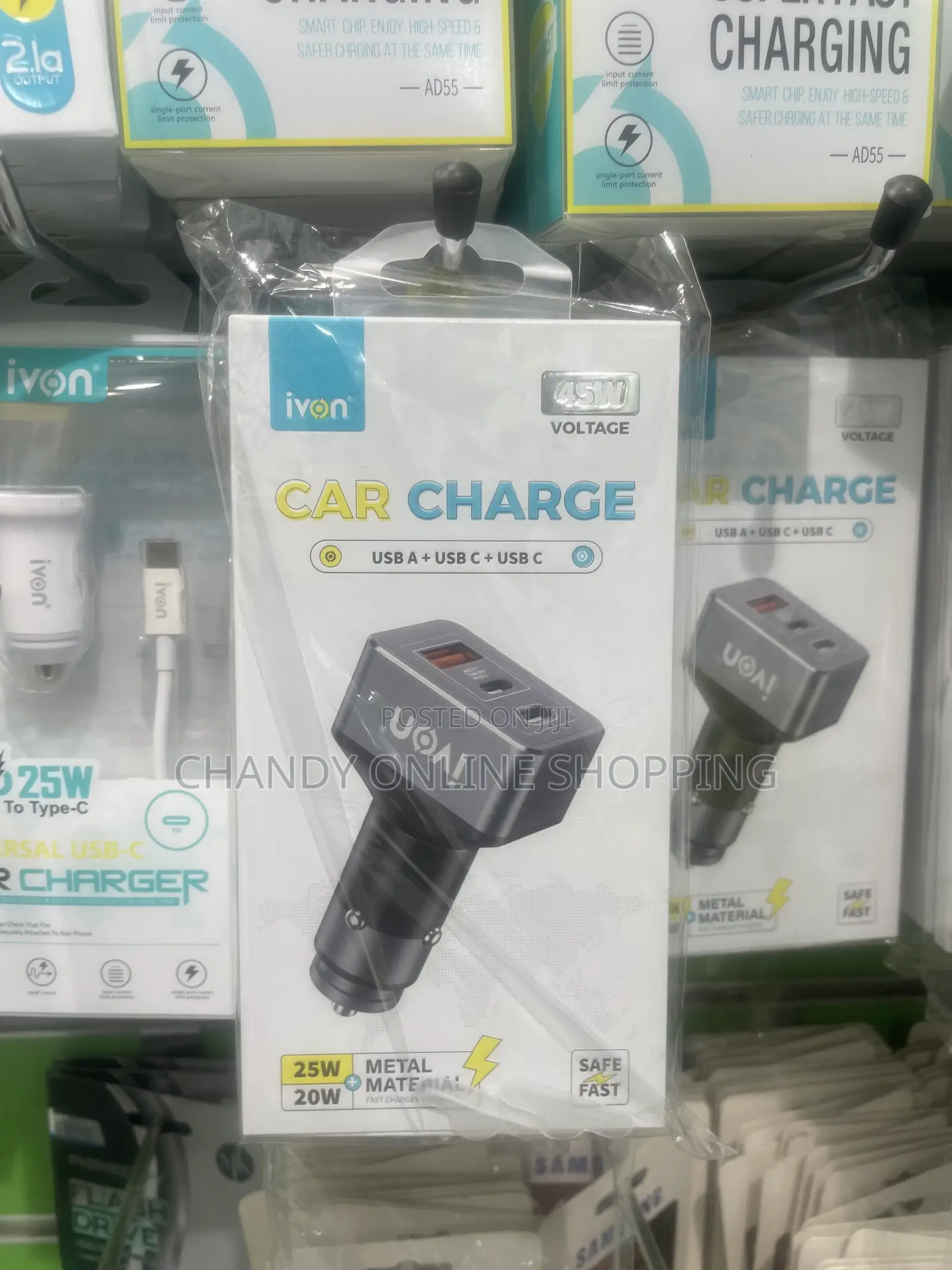 Ivon 45W Car Charger With One Usb a and Two USB C