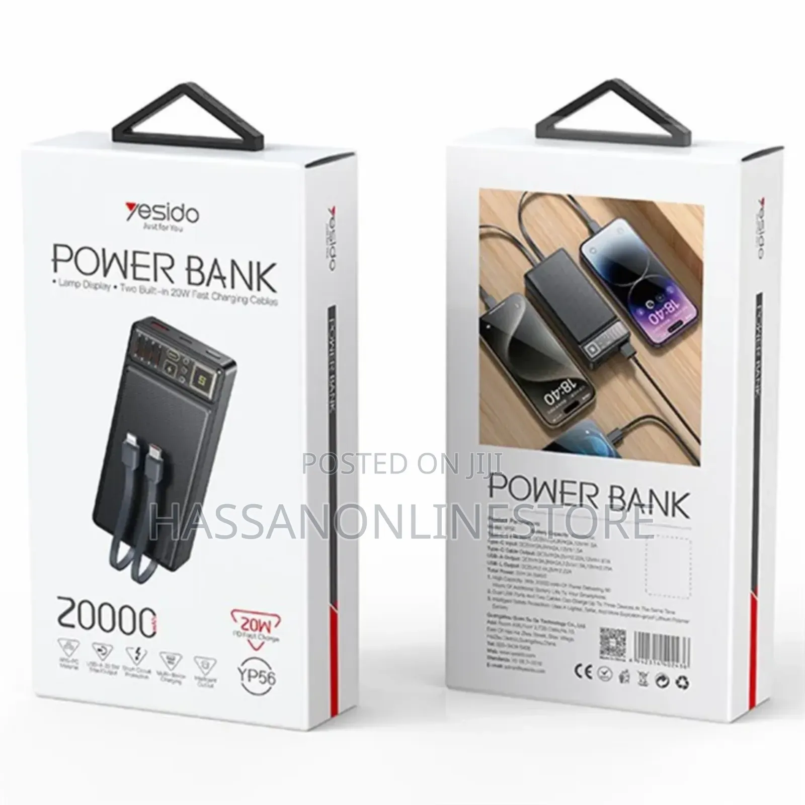 YESIDO YP56 20000mah Power Bank Built-in With Cable