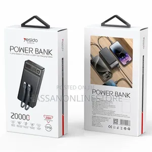 YESIDO YP56 20000mah Power Bank Built-in With Cable