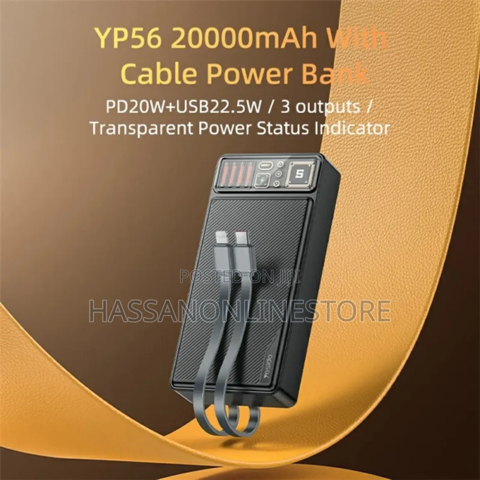 YESIDO YP56 20000mah Power Bank Built-in With Cable