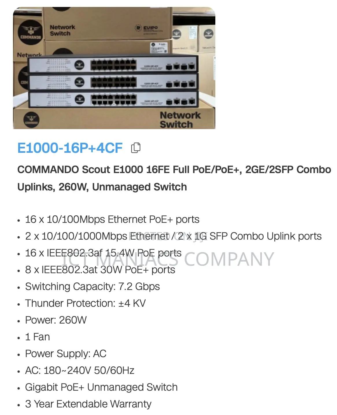 Commando 16 Ports Poe Switch - Unmanaged