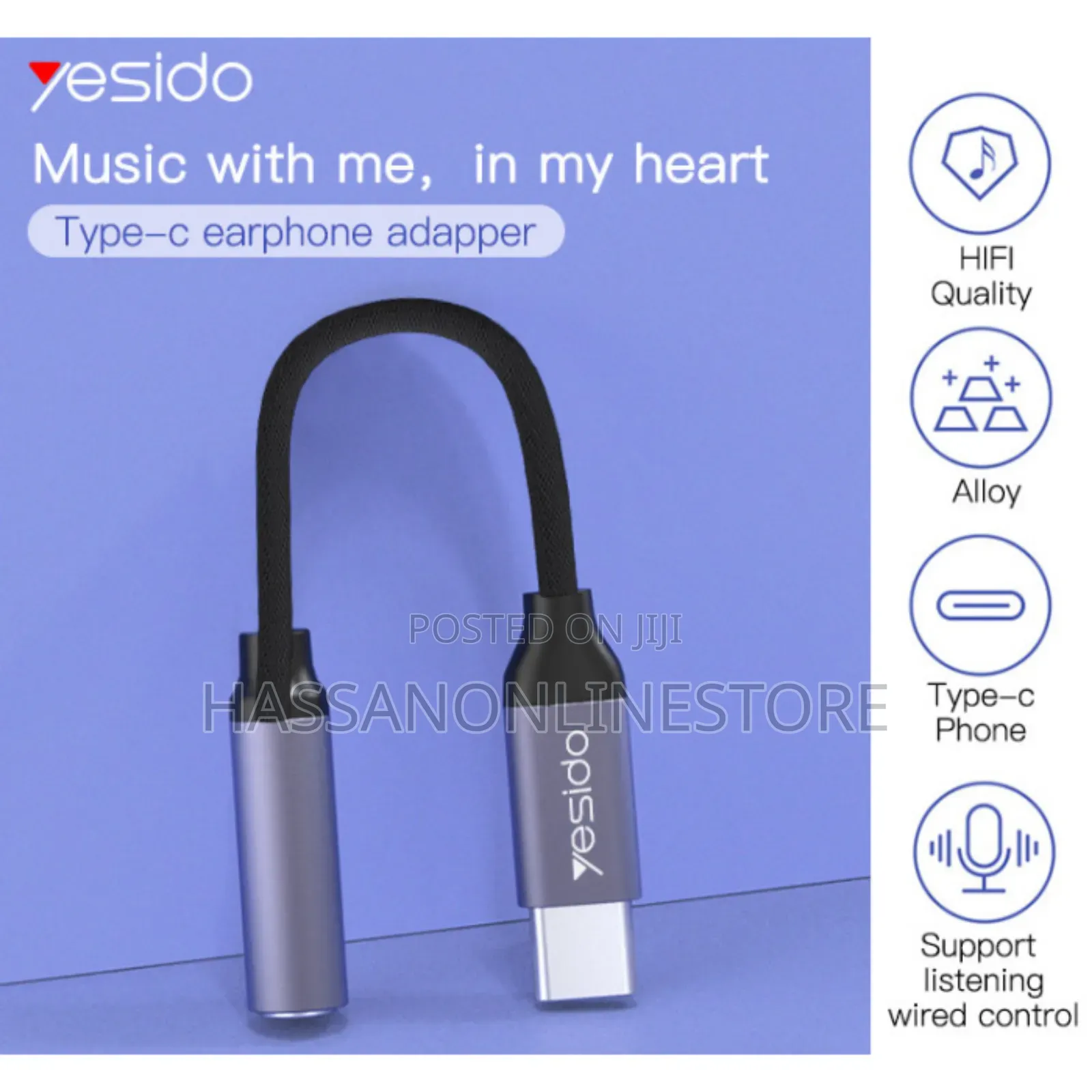 Yesido YAU19 Audio Cable Type-C to 3.5mm Headphone Adapter